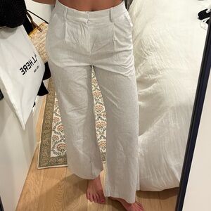 Mango Striped Linen Wide-Leg Trouser Pants